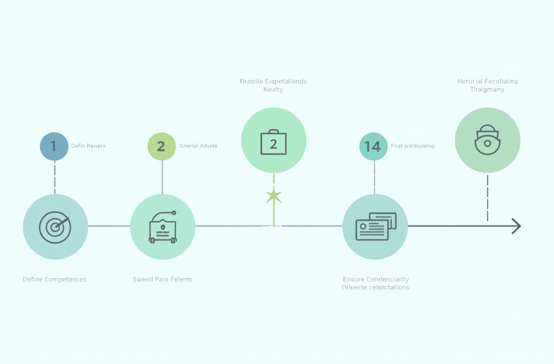 Five-step implementation process for 360 degree leadership assessment: define objectives, select raters, ensure confidentiality, provide training, and facilitate interpretation