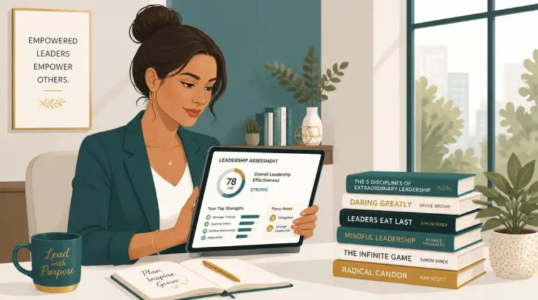 Women reading leadership books for professional development